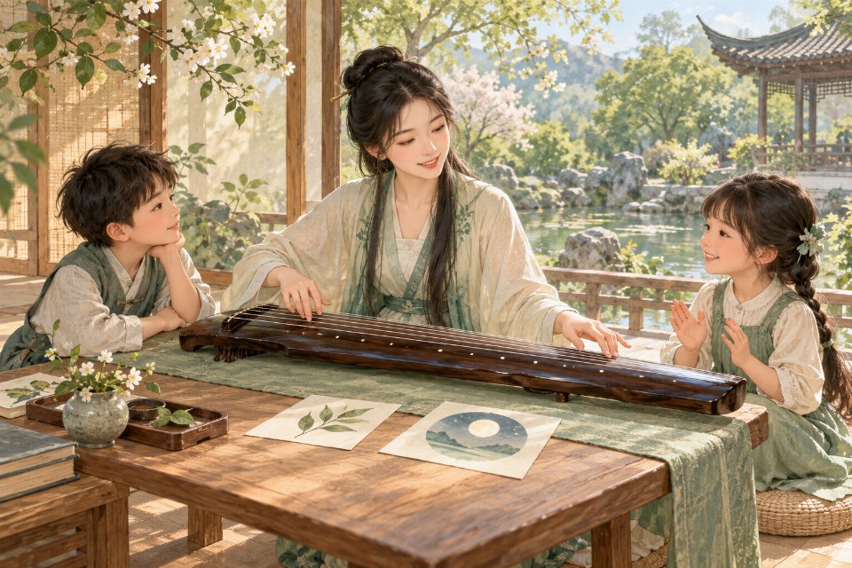 少儿诗乐学习场景插画